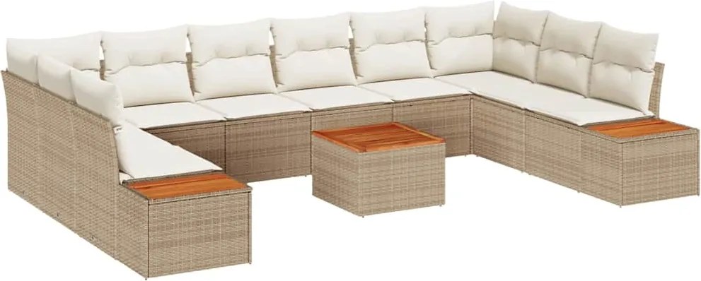 vidaXL Set de canapele pentru grădină cu pernă 11 pcs Bej Rattan poli