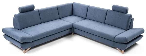 Canapea colțar extensibilă tapițată cu spațiu de depozitare, în formă de L AVESTA, albastră
