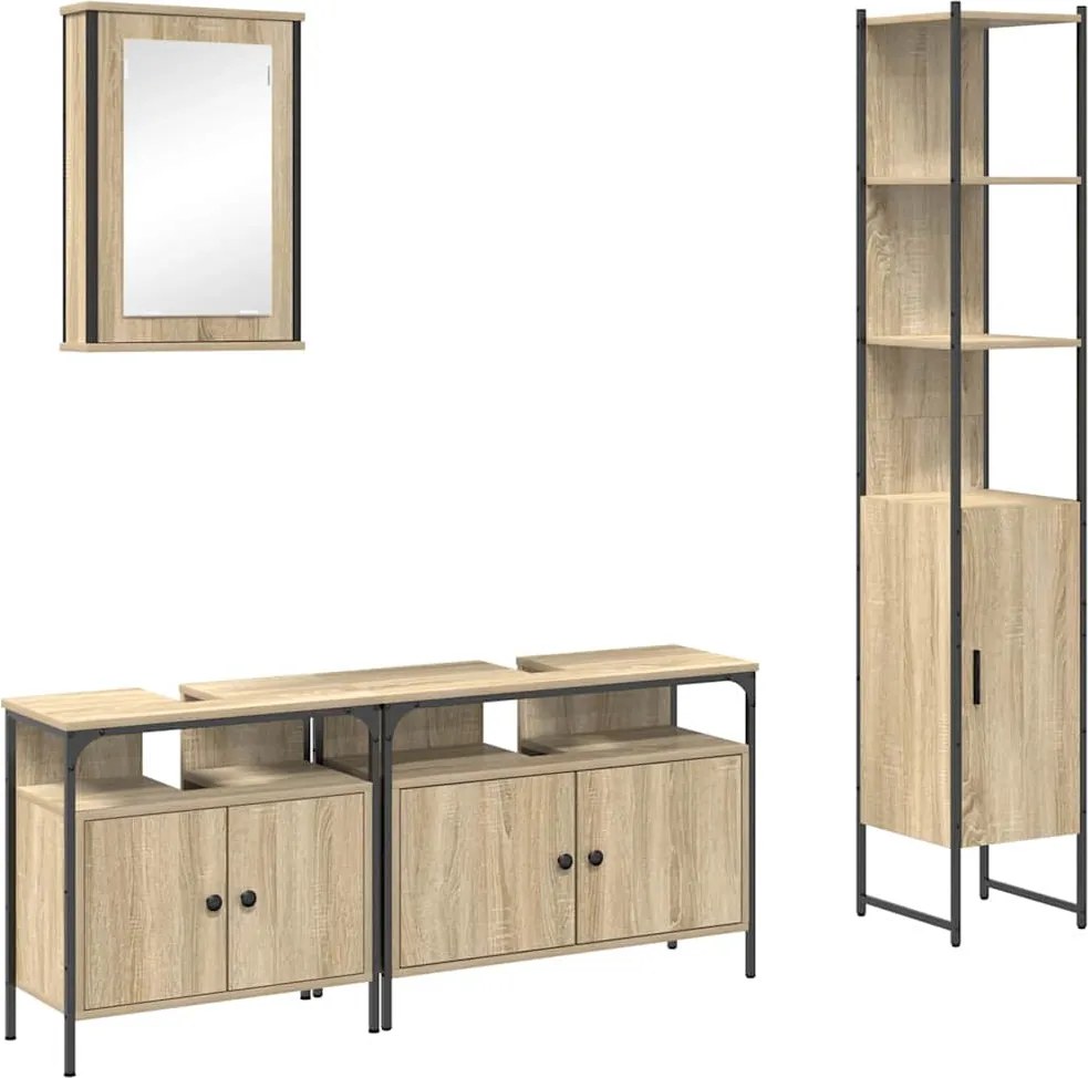vidaXL Set de mobilier pentru baie 4 pcs Stejar Sonoma Lemn compozit