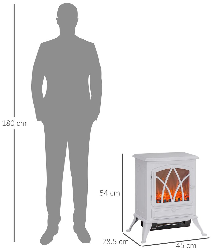 HOMCOM Șemineu electric pe picior 1000/2000 W, șemineu decorativ fals cu efect de flacără LED, alb | Aosom Romania