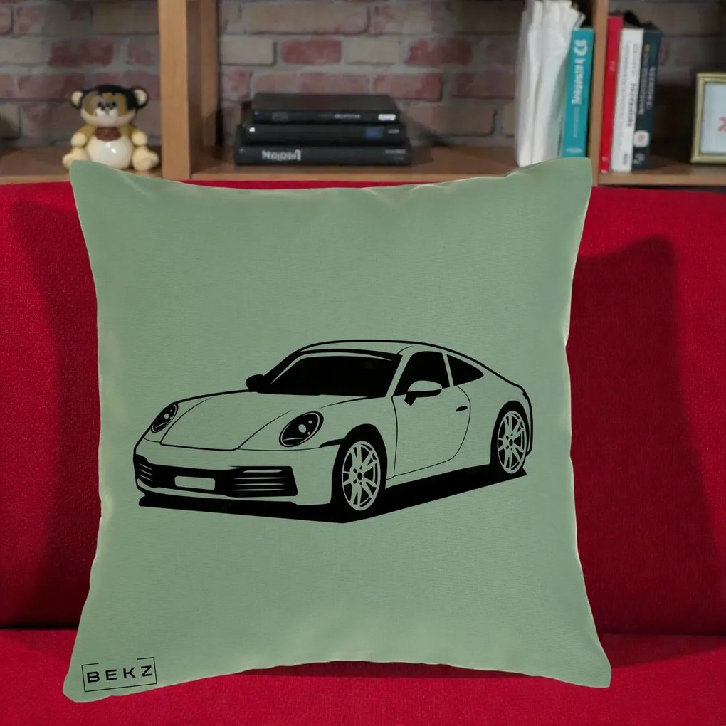 Perna Personalizata Porsche 911 Silueta, 40x40 cm, Verde, Husa Detasabila, Perna Inclusa, BEKZ®