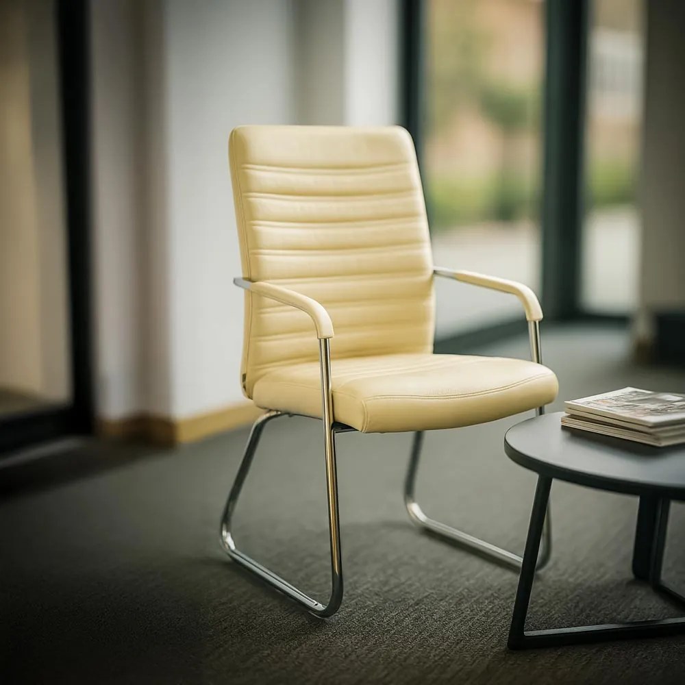 Scaun vizitator crem OFF 833 din piele ecologică cu aspect elegant