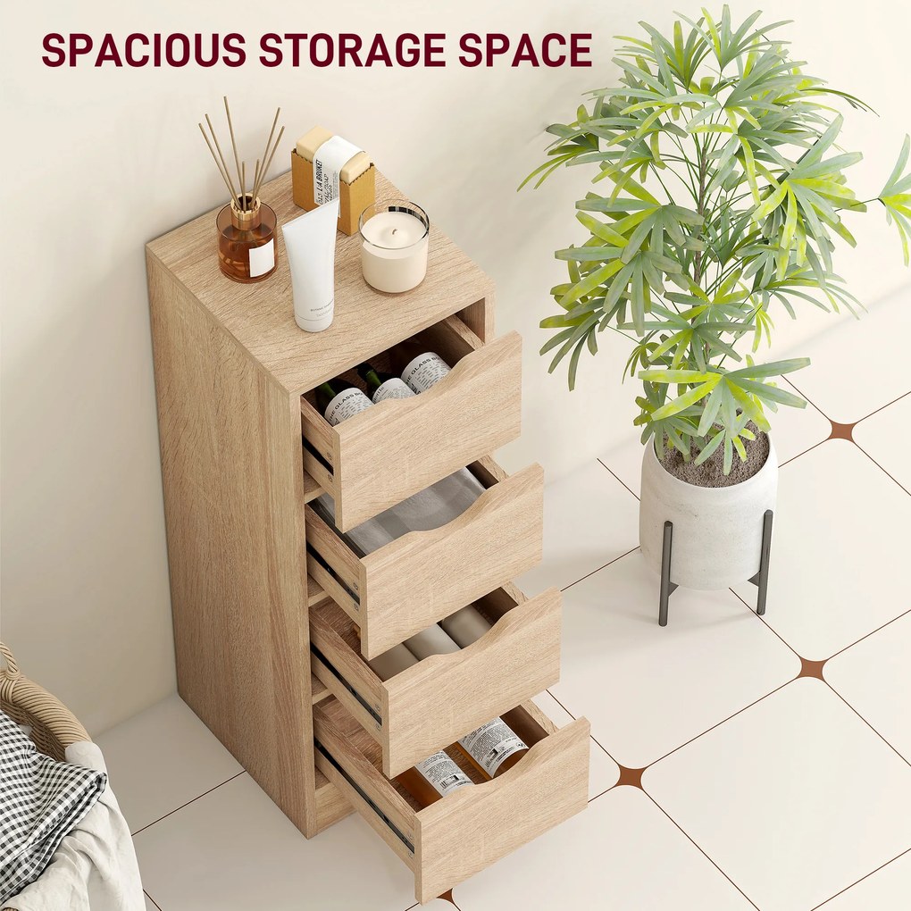 HOMCOM Dulap de Baie Compact cu 4 Sertare și Mânere Sculpatate, Stil Nordic | Aosom Romania