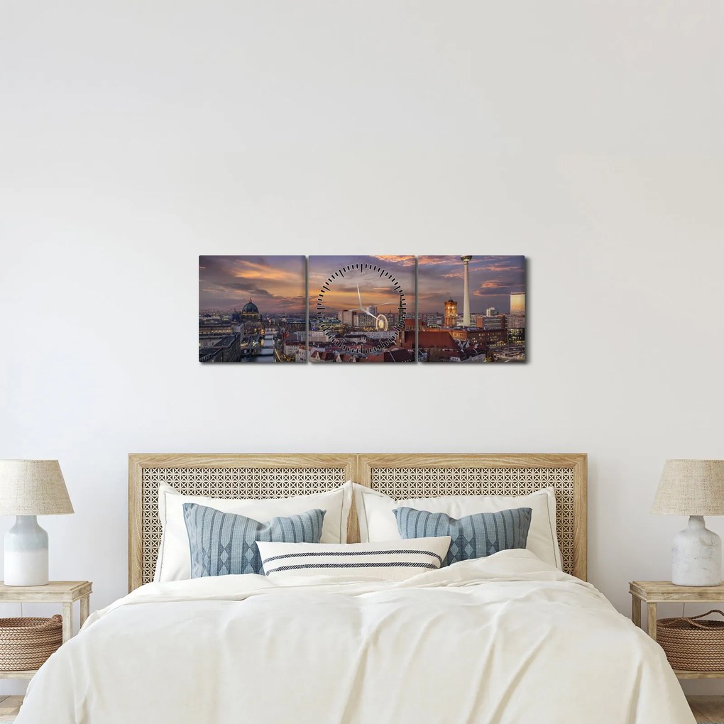 Tablou - Apus de soare în Berlin (cu ceas) (90x30 cm)