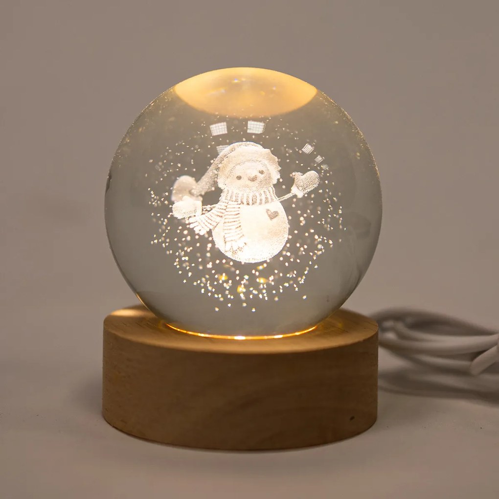 Glob de sticlă luminos, USB, pe suport din lemn