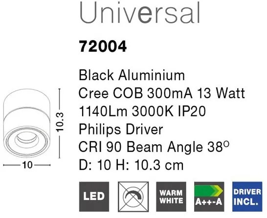 Spot LED directionabil, aplicat tavan/ perete UNIVERSAL negru NVL-72004