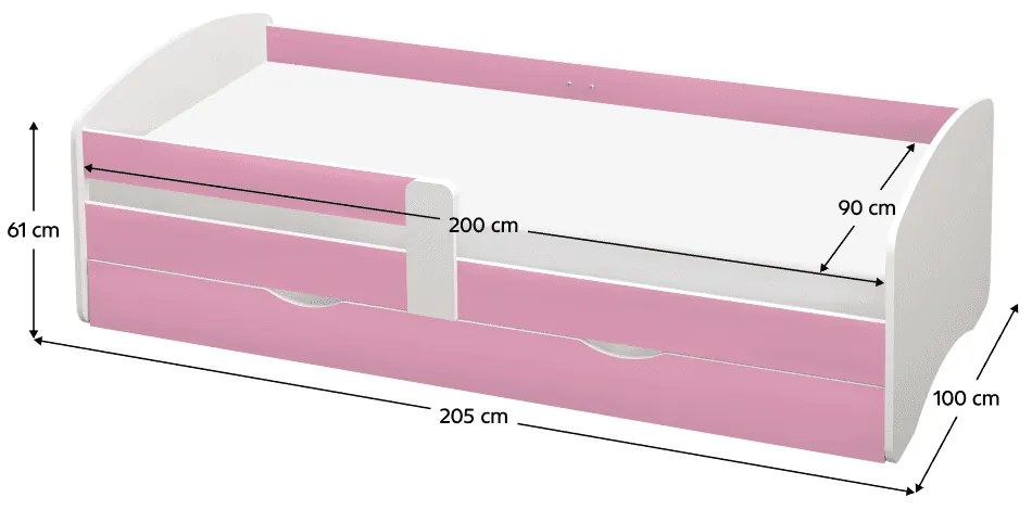 Pat cu lamele si spatiu de depozitare 90x200, alb roz, COCOLINO