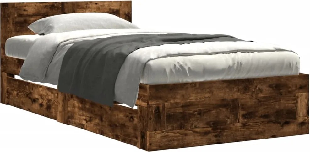 vidaXL Cadru de pat cu tăblie stejar fumuriu 75x190 cm lemn prelucrat