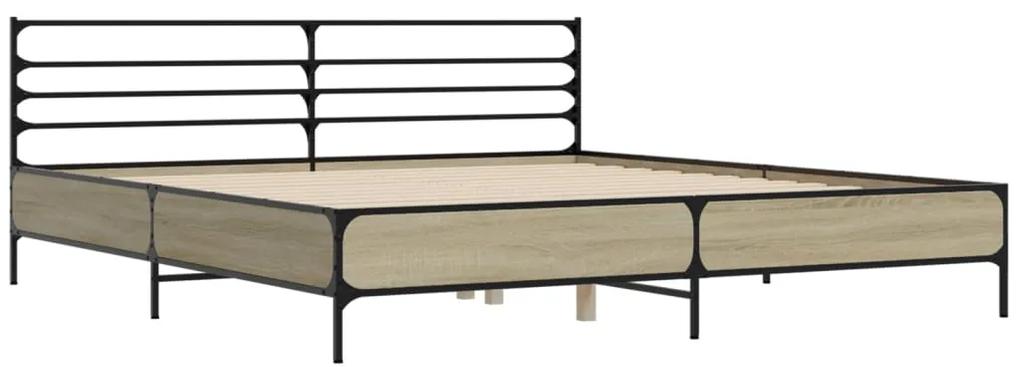 3280063 vidaXL Cadru de pat, stejar sonoma, 200x200cm, lemn prelucrat și metal