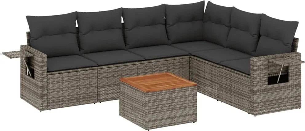 vidaXL Set canapele de grădină, 7 piese, cu perne, gri, poliratan