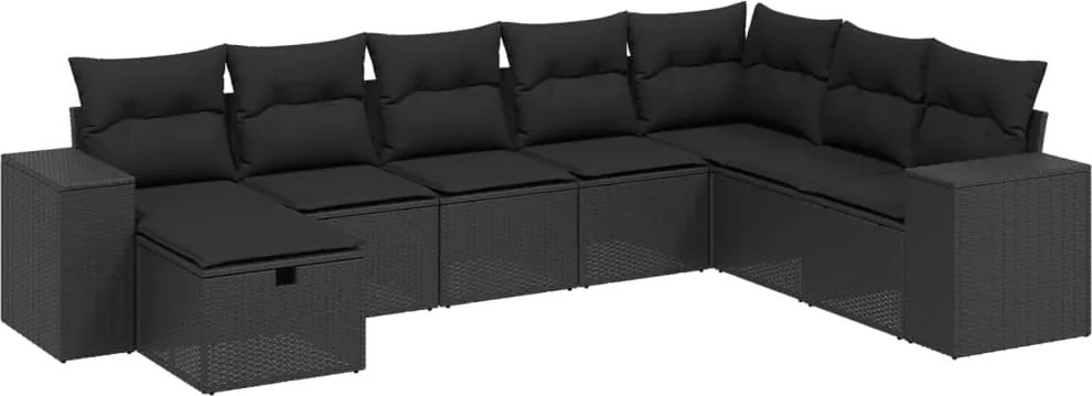 vidaXL Set mobilier de grădină cu perne, 8 piese, negru, poliratan