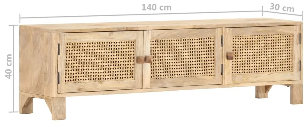 Comoda TV, 140x30x40 cm, lemn mango  trestie de zahar naturala