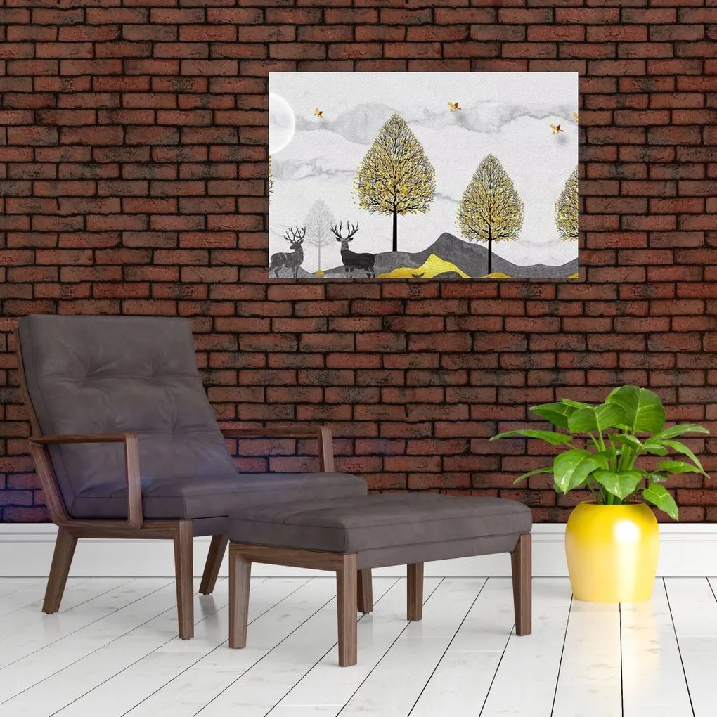 Tablou cu cerbi pictați (90x60 cm)