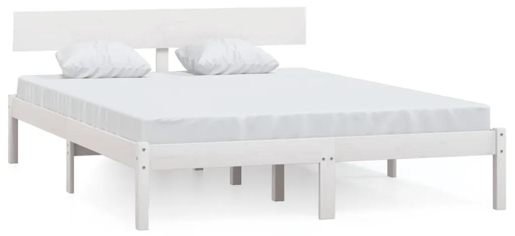 810148 vidaXL Cadru de pat, alb, 140x200 cm, lemn masiv de pin