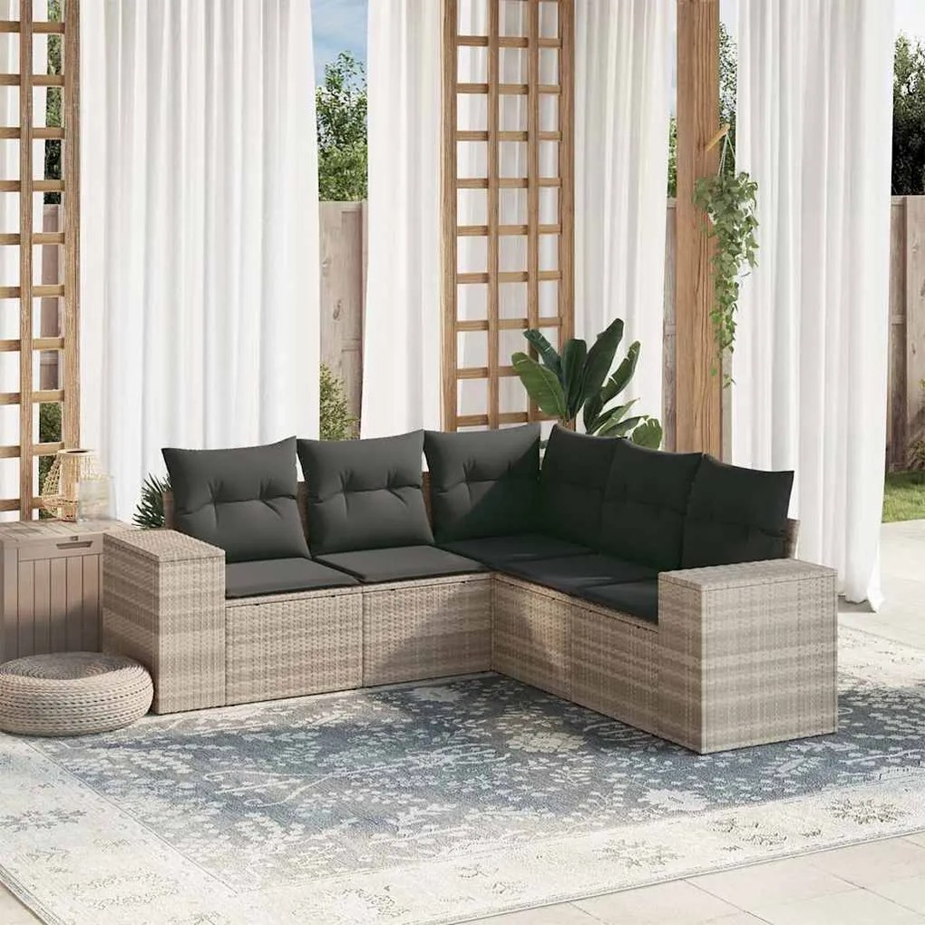 vidaXL Set canapele de grădină cu perne, 5 piese gri deschis poliratan