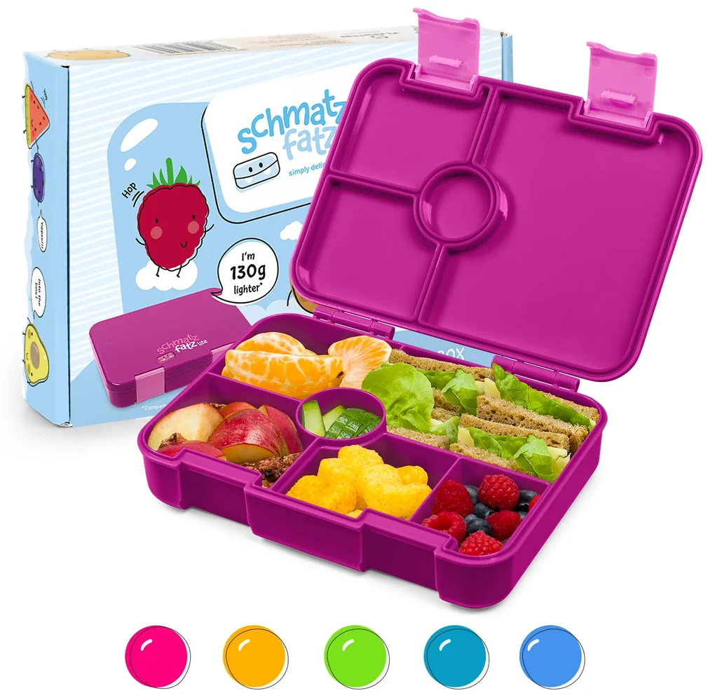 schmatzfatz by Lite, caserolă pentru gustări, 6 compartimente, 20,8 × 4,5 × 15 cm (L x Î x l), fără BPA, Tritan extra ușor