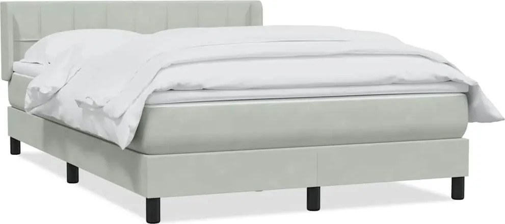 vidaXL Pat box spring cu saltea, gri deschis, 160x220 cm, catifea