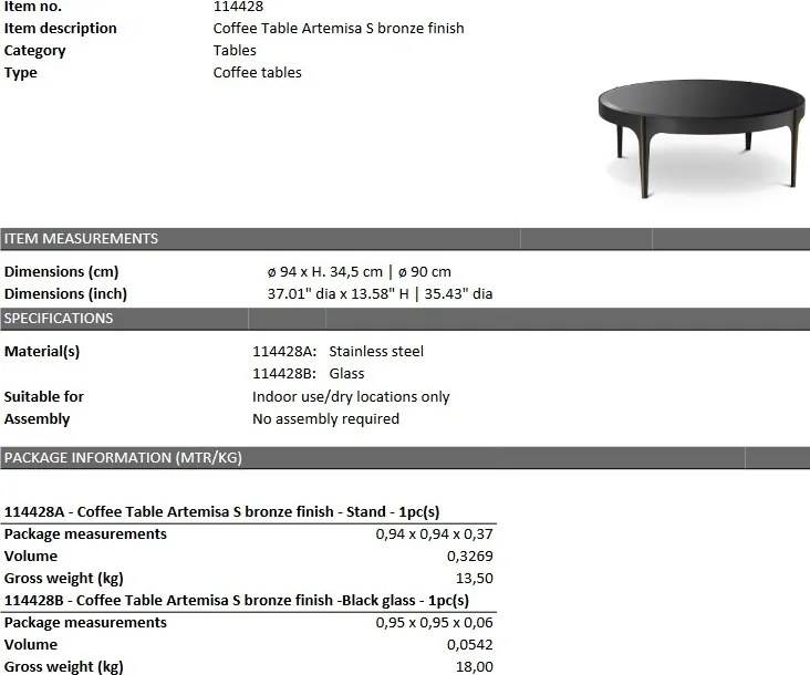 Masuta de cafea design LUX Artemisa S, bronz 114428 HZ