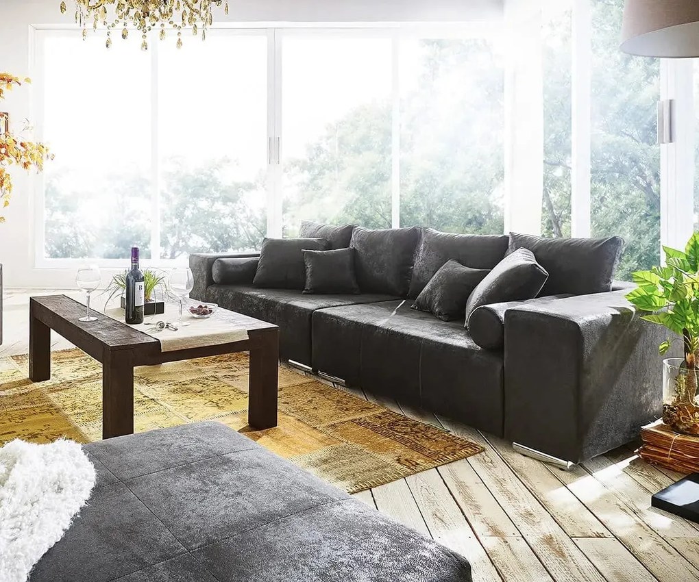 Canapea extensibilă dumonde cu ladă de depozitare si sezut confortabil din spuma high-density, Marbela Madagaskar Grey XXL 295x100 cm