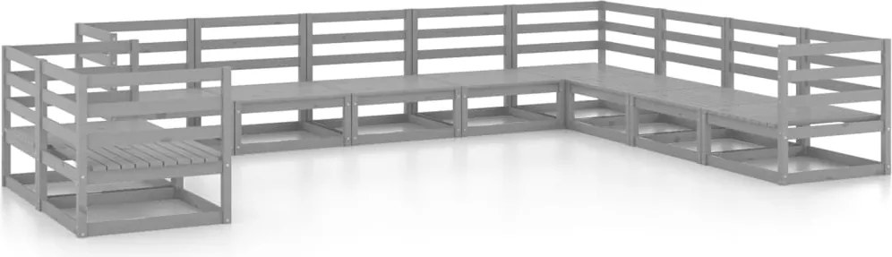 vidaXL Set mobilier de grădină, 10 piese, gri, lemn masiv de pin