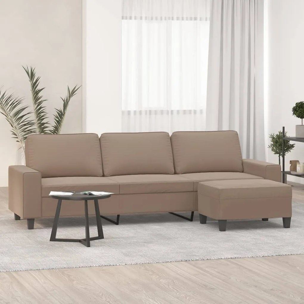 3153539 vidaXL Canapea cu 3 locuri și taburet, gri taupe, 210 cm, microfibră