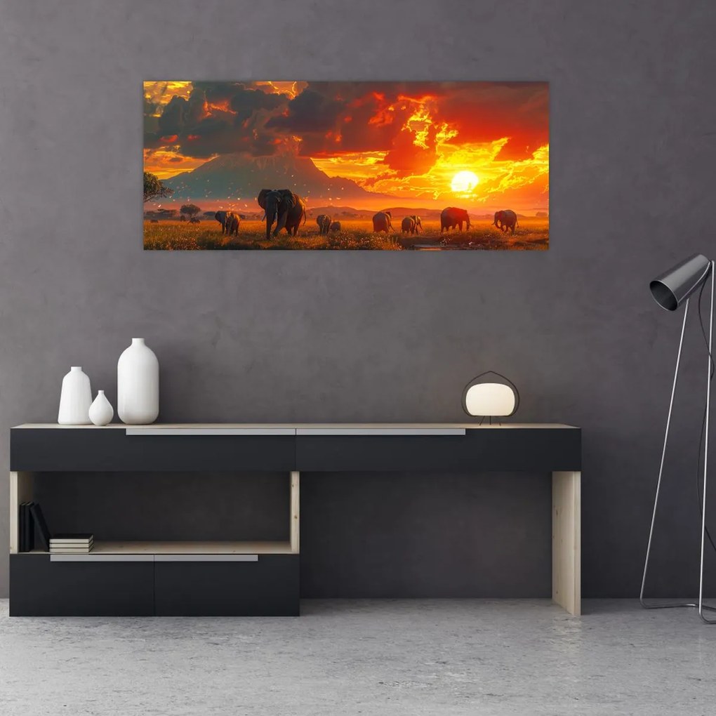 Tablou - Turmă de elefanți (120x50 cm)
