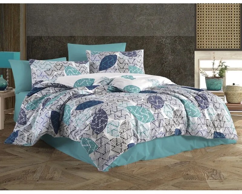 BedTex Lenjerie de pat din bumbac Linna turcoaz,140 x 200 cm, 70 x 90 cm