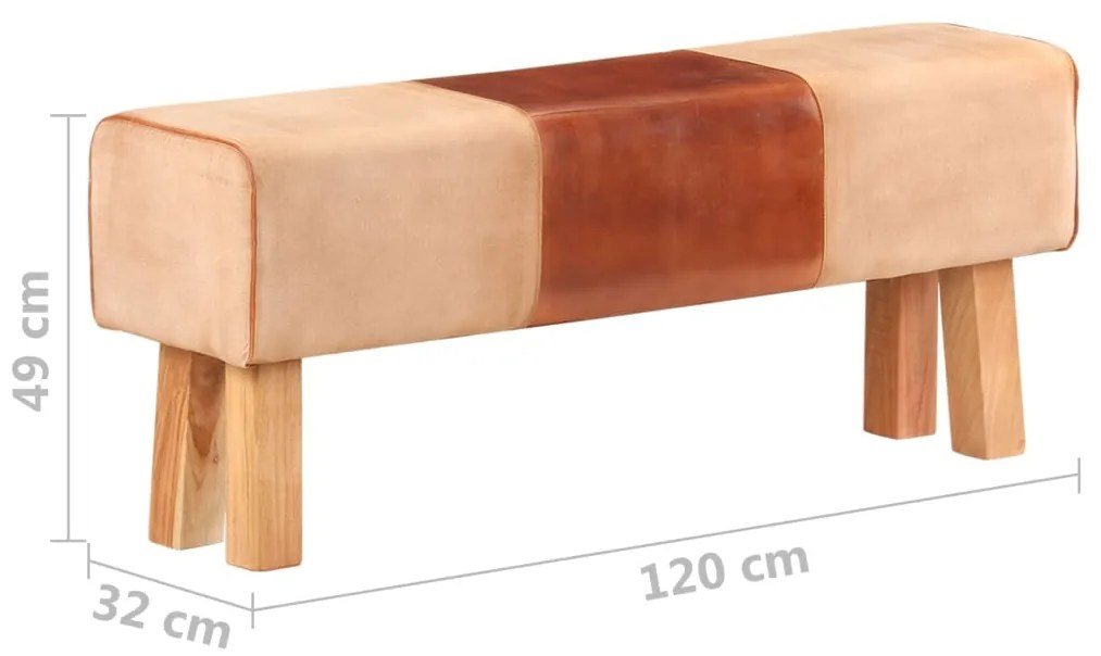 Banca Bok gimnastica maro 120 cm piele naturala  lemn de mango Maro deschis, 120 cm