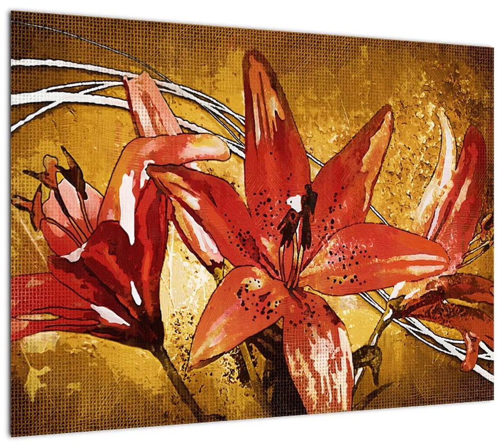 Tablou pe sticlă cu flori de crini (70x50 cm)