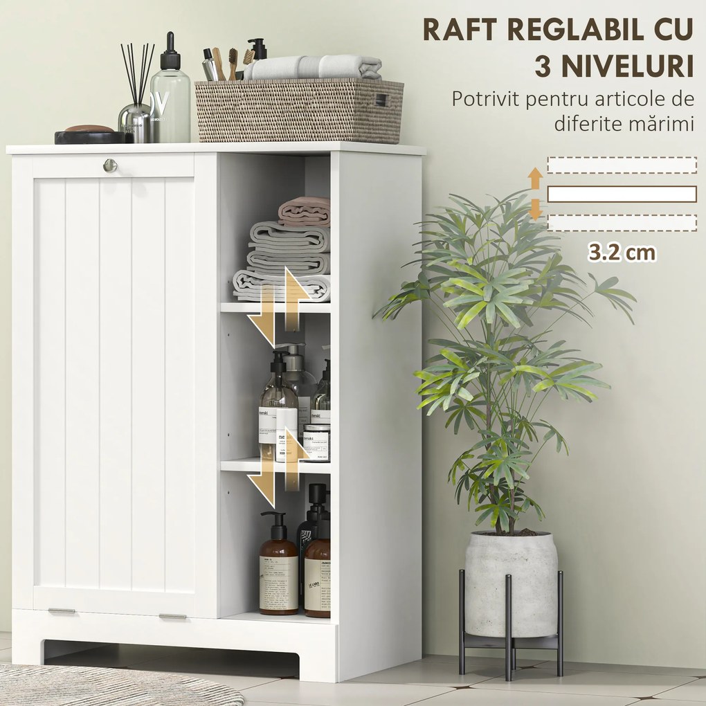 HOMCOM Dulap Modern pentru Rufe cu Coș Detașabil și Compartimente de Depozitare, 60x38x86 cm, Alb | Aosom Romania