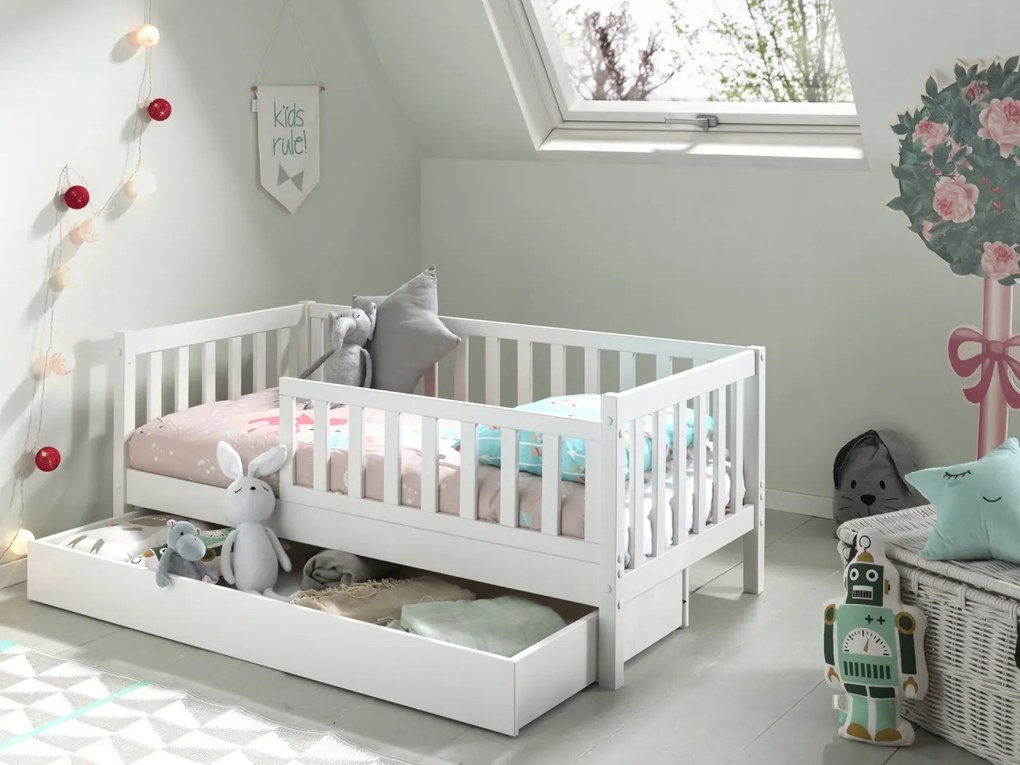 Set TODDLER format în Pat copii pentru copii mici (70 x 140 cm) cu sertar de depozitare.