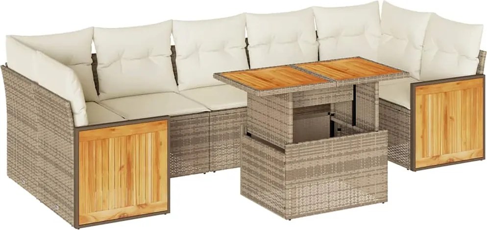 vidaXL Set canapele grădină cu perne 8 piese bej poliratan/lemn acacia