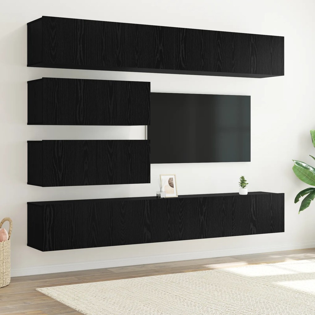 vidaXL Set dulap TV cu 10 piese - , montat pe perete, stejar negru, din lemn prelucrat