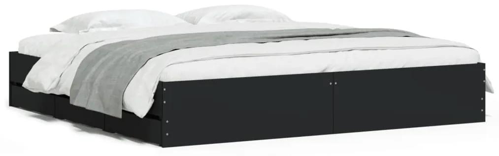 3207246 vidaXL Cadru de pat cu sertare negru 200x200 cm lemn prelucrat