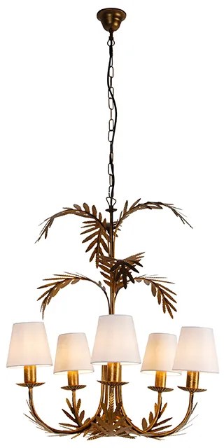Candelabru auriu cu abajururi din in alb 5 lumini - Botanica
