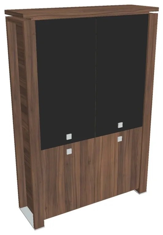 Dulap înalt Verno+ 140 x 46 x 210 cm, uși combinate, nuc / negru