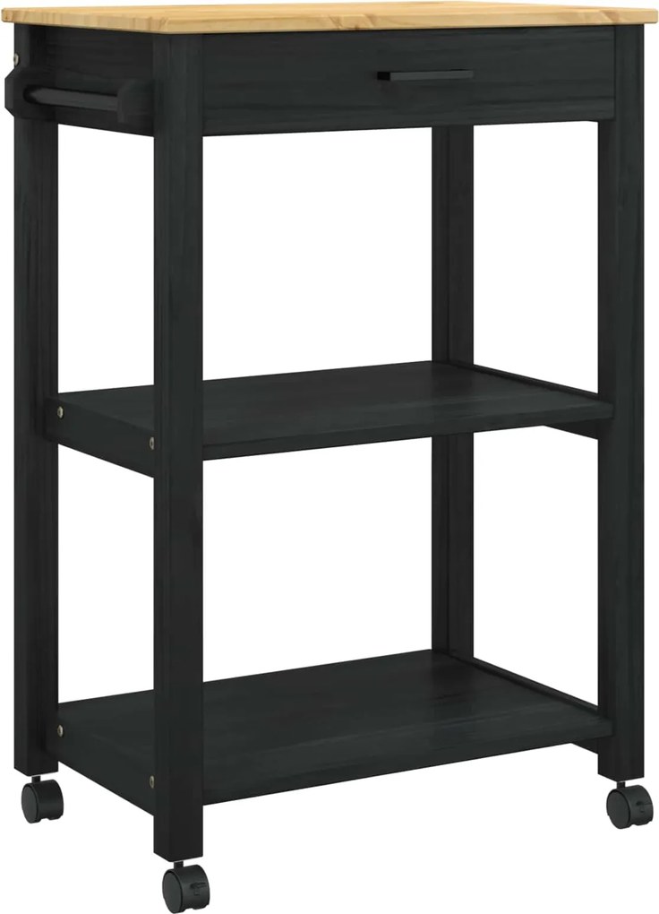vidaXL Troler de Bucătărie MONZA Negru 60 x 40 x 88,5 cm