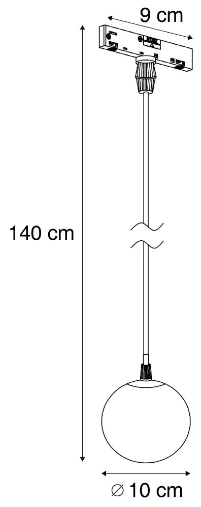 Lampă suspendată modernă neagră cu sticlă albă pentru sistem de șină monofazat - Slimline Eira