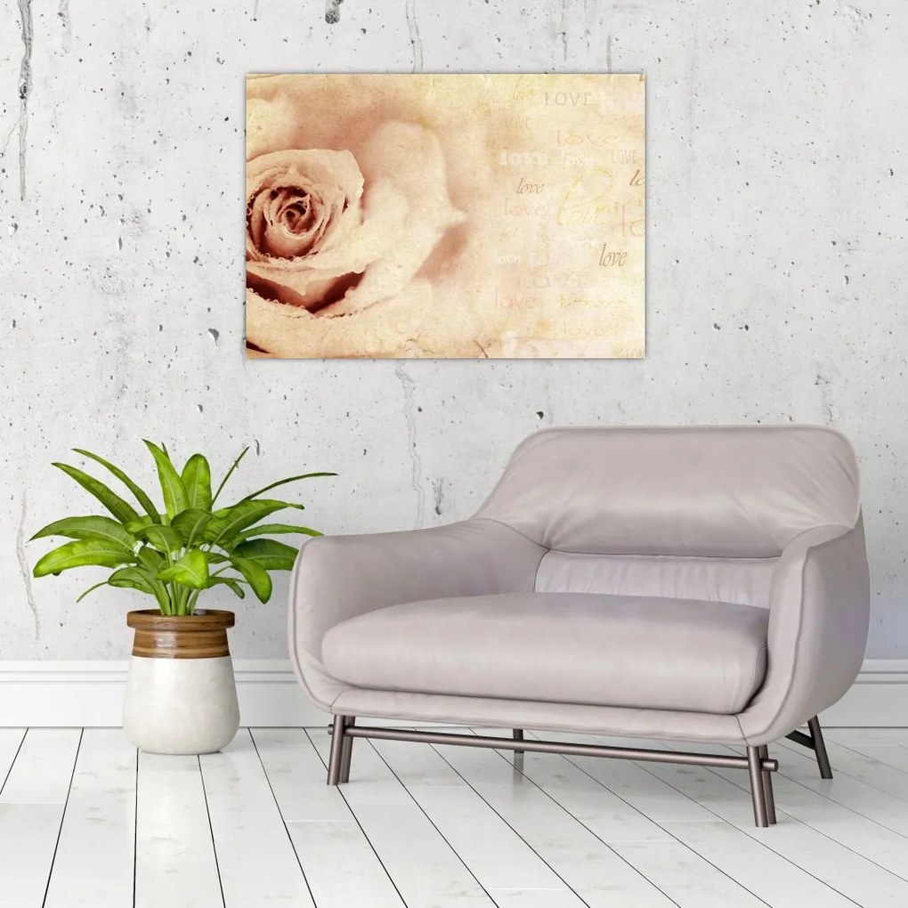 Tablou pe sticlă - floare de trandafir pentru îndrăgostiți (70x50 cm)
