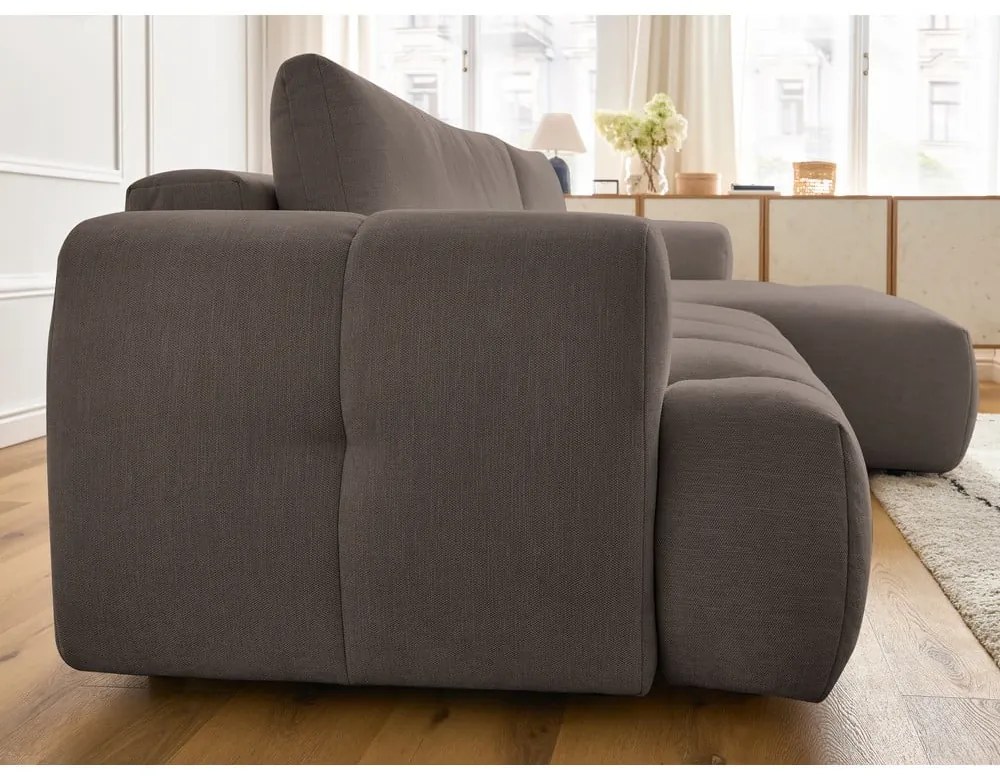 Colțar taupe extensibil/cu spațiu de depozitare (cu colț pe partea dreaptă/cu șezlong) Fuji – Bobochic Paris