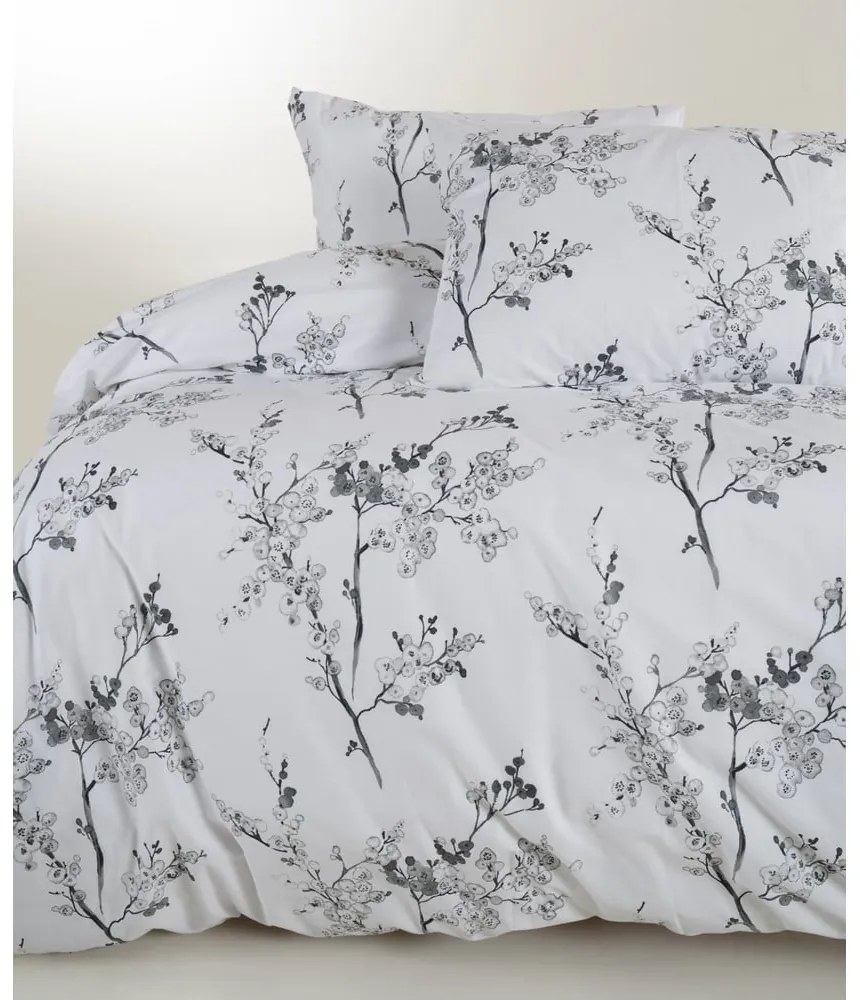 Lenjerie de pat albă-gri din bumbac ranforcé pentru pat de o persoană 140x200 cm White Floral – Mila Home Luxury