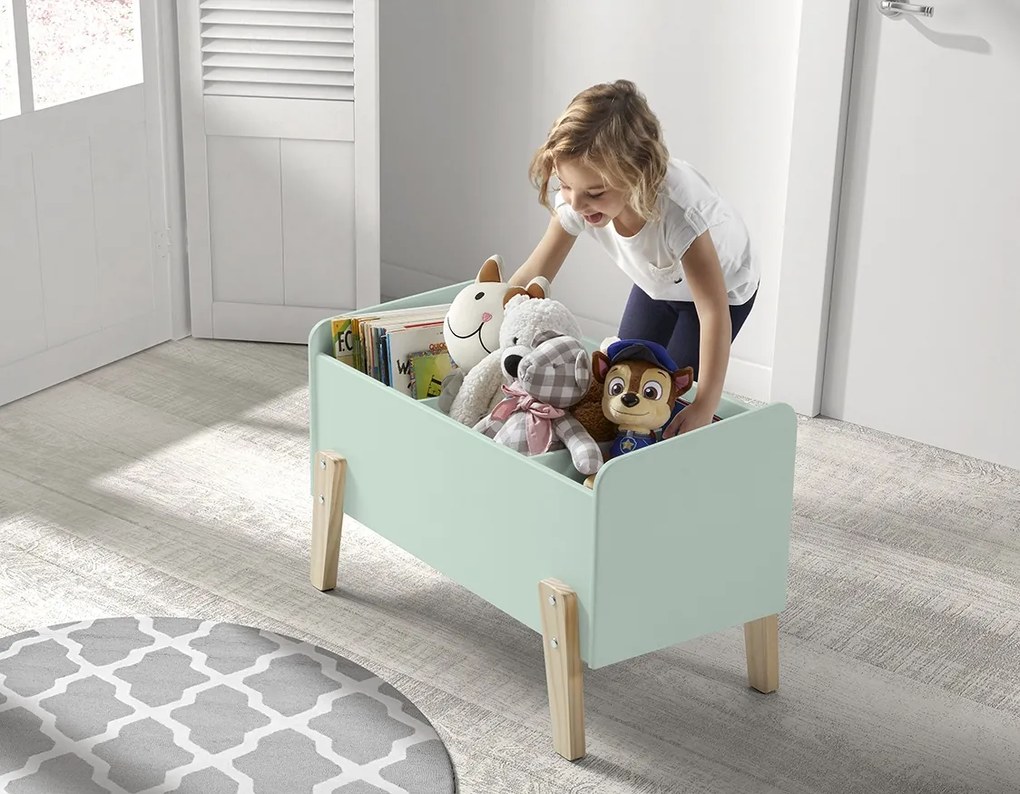 Set KIDDY în verde mentă format dintr-un Pat copii (90x200), noptieră și cutie de jucării.