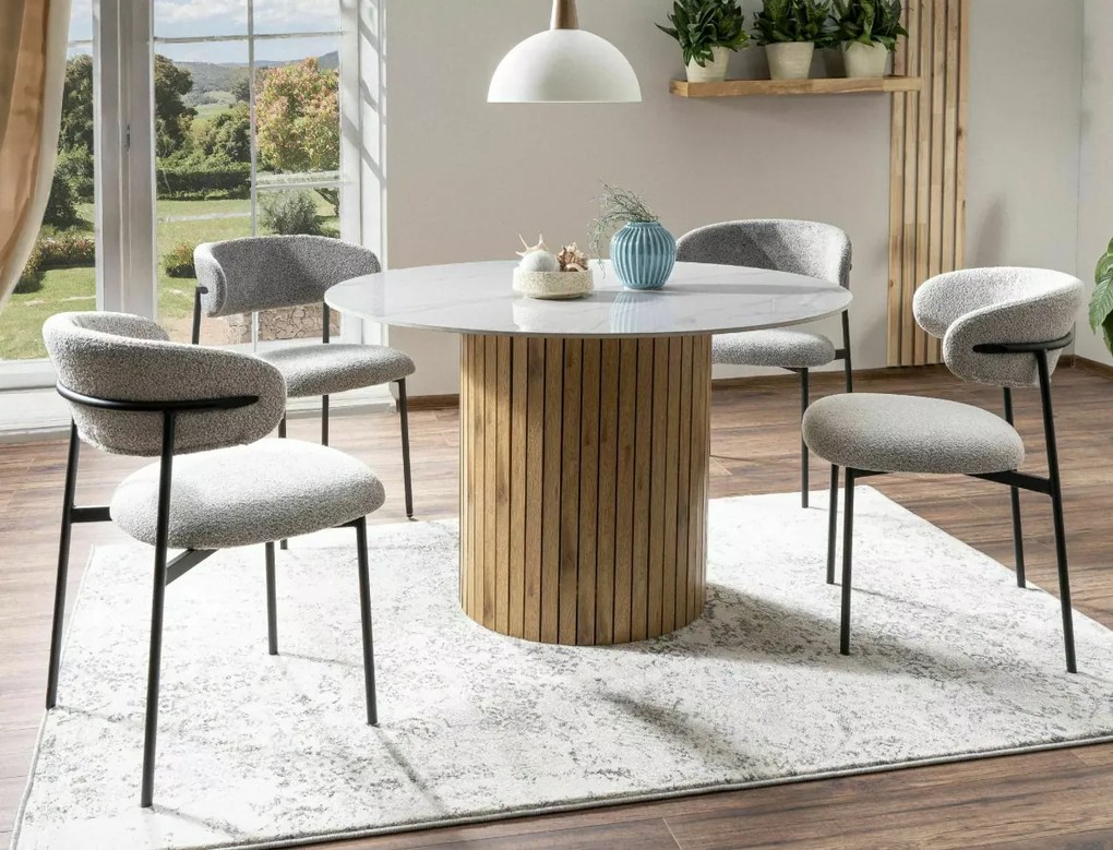 Scaun de dining bej ELTON cu picioare negre