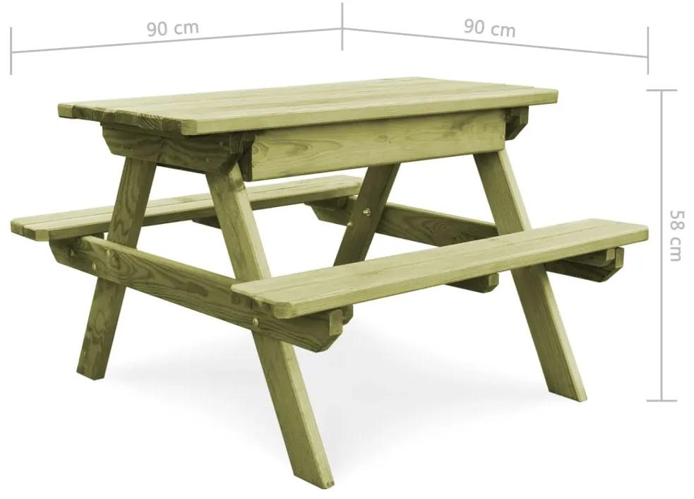 Masa de picnic cu banci, 90 x 90 x 58 cm, lemn de pin tratat