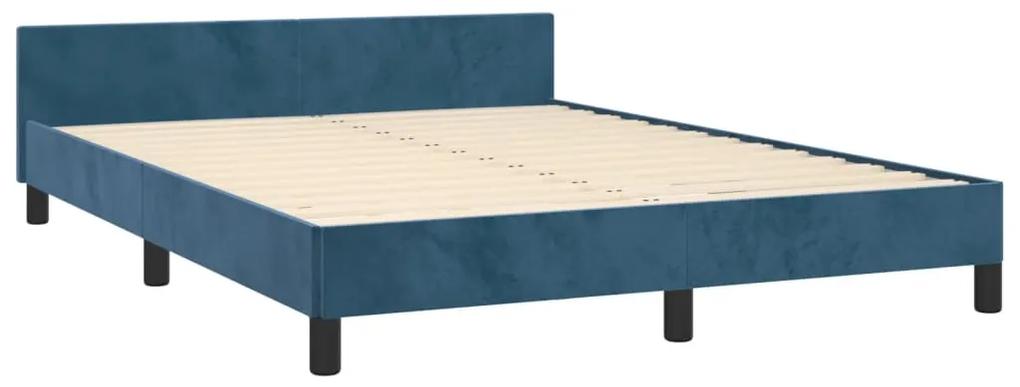 Cadru de pat cu tablie, albastru inchis, 140x190 cm, catifea Albastru, 140 x 190 cm