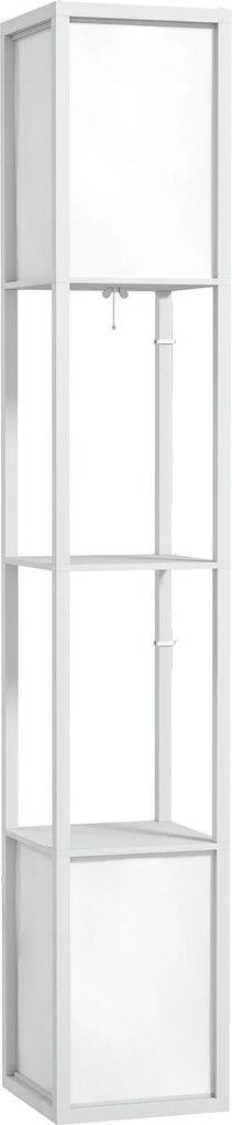 HOMCOM Lampă de Podea Modernă cu 2 Abajururi și 2 Rafturi, Lampă de Podea cu Întrerupător de Picior, 26x26x156 cm, Alb | Aosom Romania