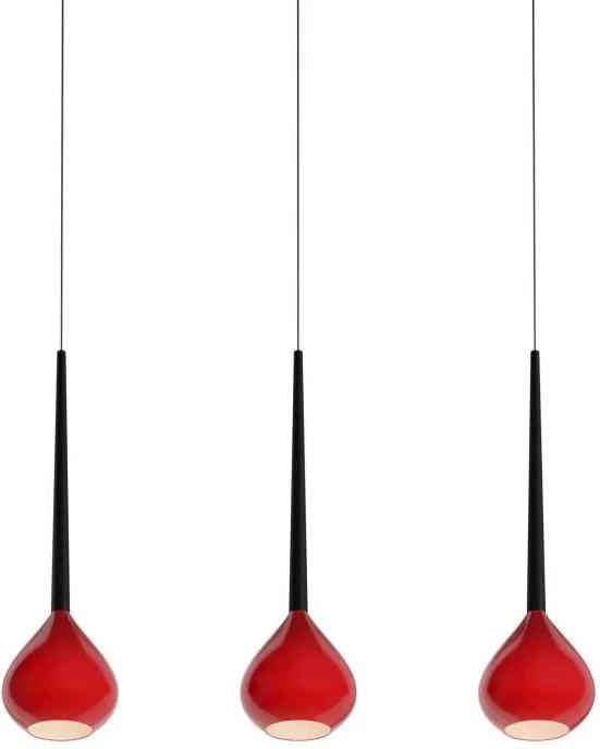 Lustră pendul cu trei brațe Marisol, 120x16,3x84,3 cm, sticla/ metal, rosu/ crom
