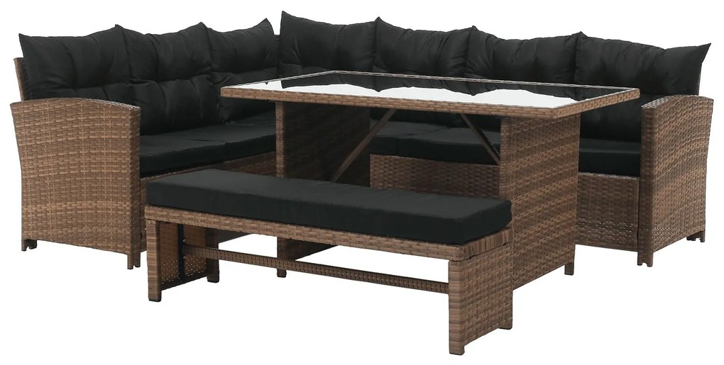 Set mobilier de grădină din ratan MADAL (maro deschis + negru) (pentru 4-6 persoane). 1091736