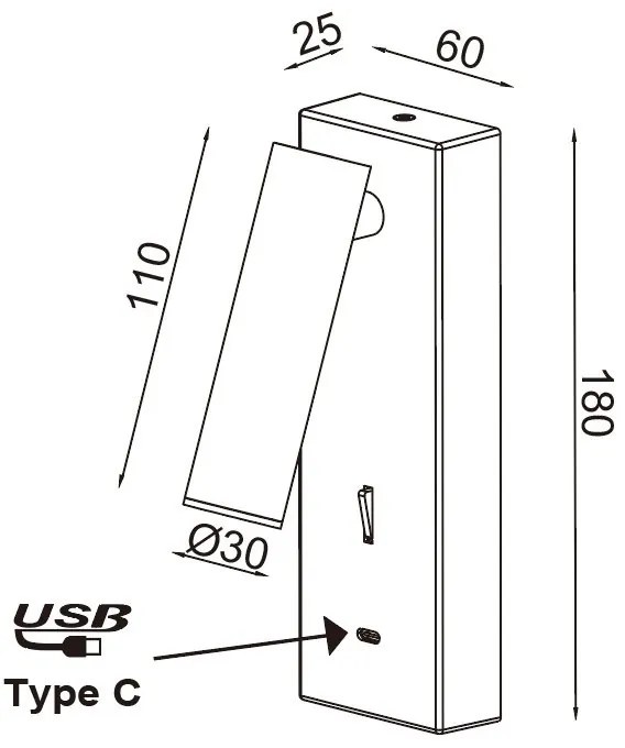 Aplica de perete, Mufa USB, LED, Tarifa III negru MA-8985