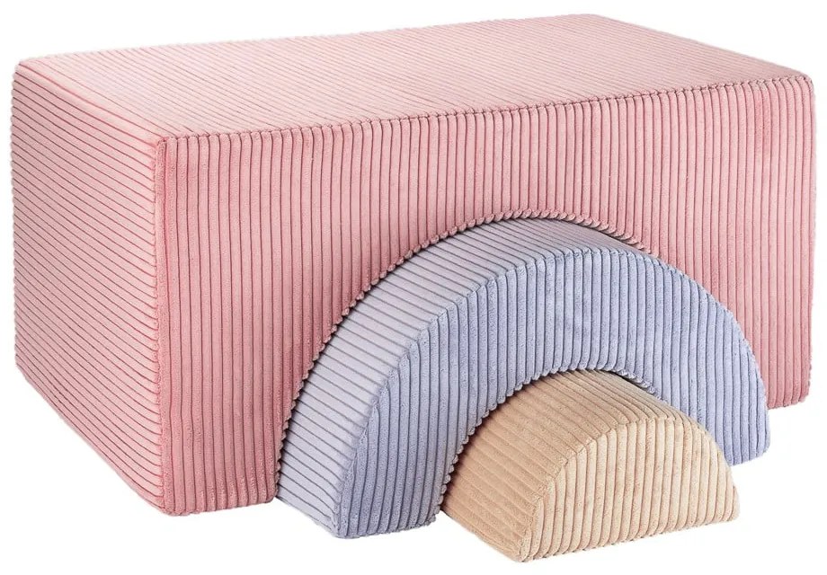 Teren de joacă din spumă roz 3 buc. din catifea reiată înălțime 37 cm 75x49 cm Rainbow Montessori – Wigiwama